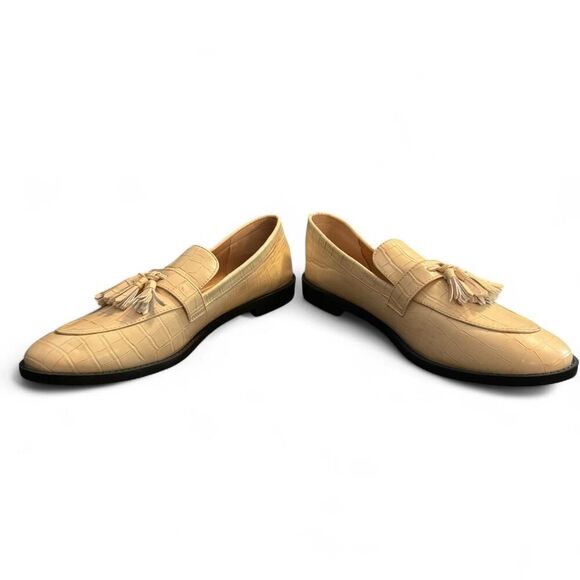 Women’s 11 Cream Croc-Embossed Tassel Loafers Faux Leather Slip-On Flats, Unbran - Picture 7 of 7